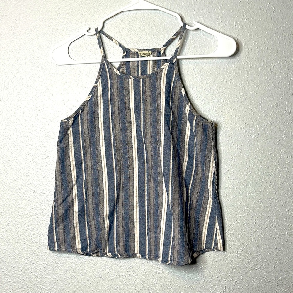 Women’s linen and rayon blue and white striped halter flowy tank top size S/XS